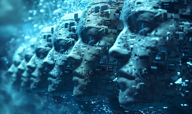 blue row of faces